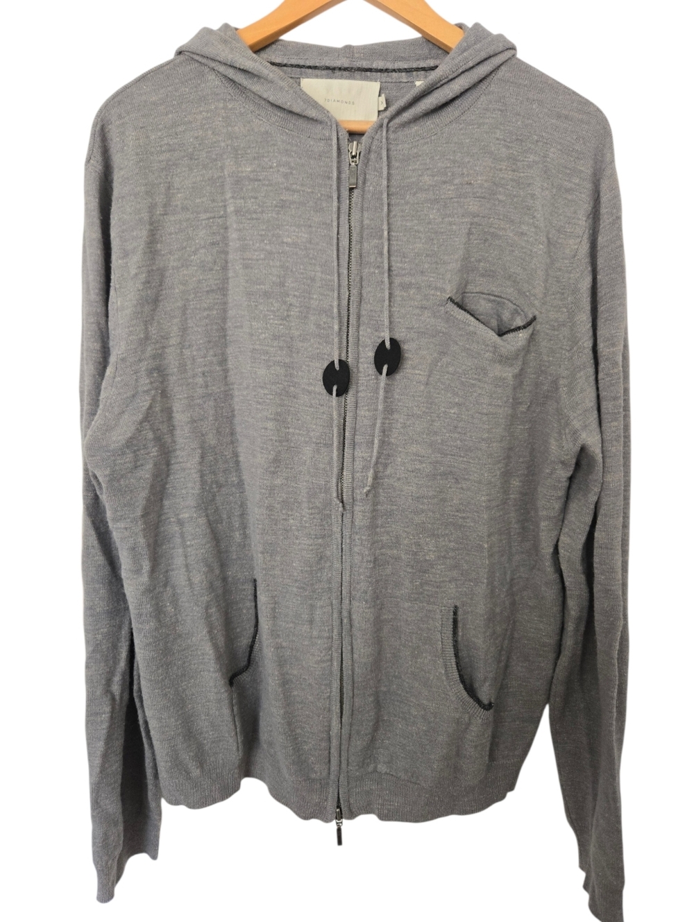 7 Diamonds Wool Blend Hoodie Sweater Men’s XXL Gray Zip Up Elbow Patch